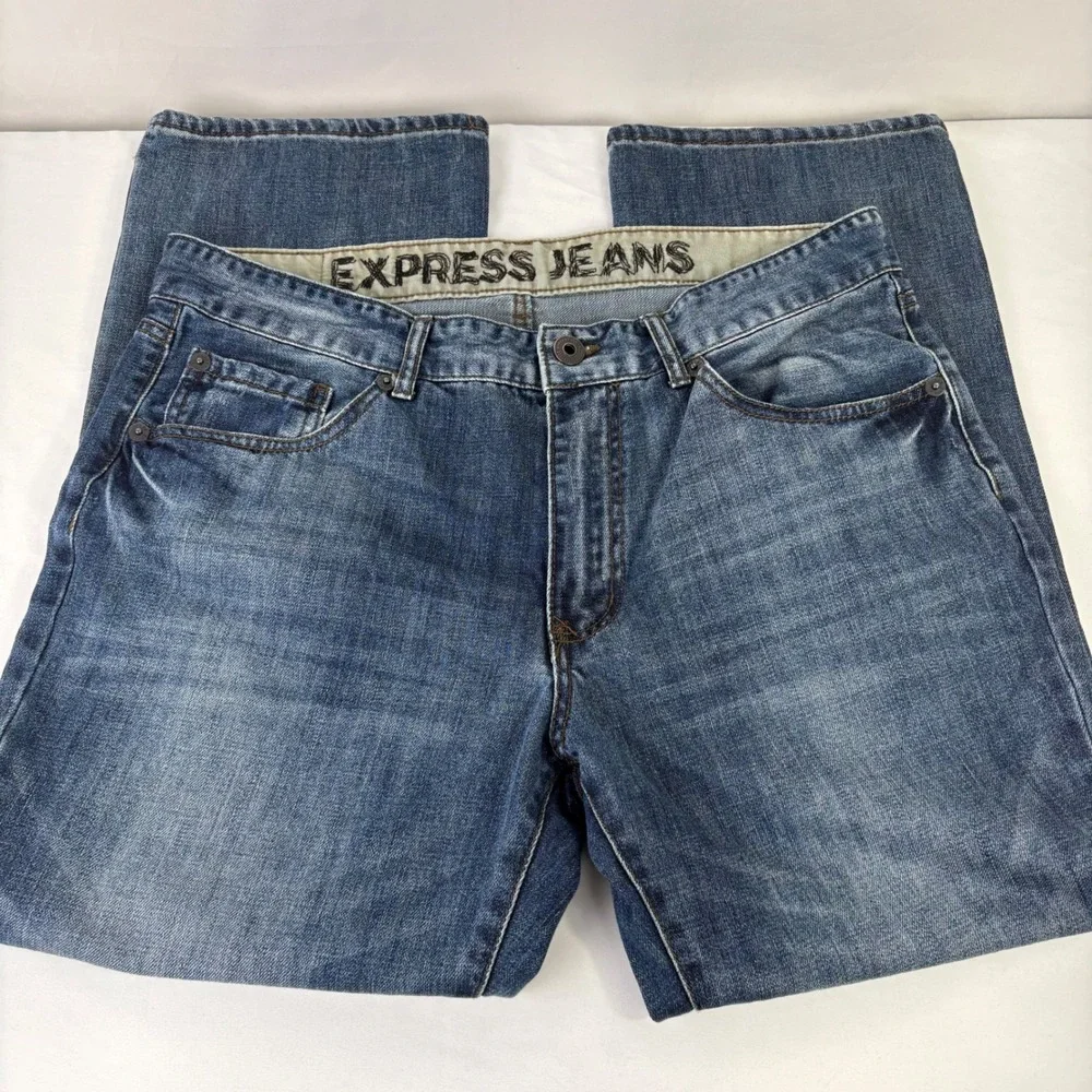 EXPRESS Mens‎ Jeans Relaxed Straight Leg Blue Wash Denim Cotton 38x30 (36x28)